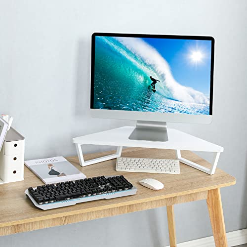 TEAMIX 26 inch White Triangle Monitor Stand Riser, Desktop Corner Shelf with Metal Leg Wood Computer Stand with Storage Laptop Riser Office Organization - Image 2
