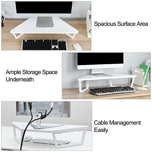 TEAMIX 26 inch White Triangle Monitor Stand Riser, Desktop Corner Shelf with Metal Leg Wood Computer Stand with Storage Laptop Riser Office Organization - Image 3