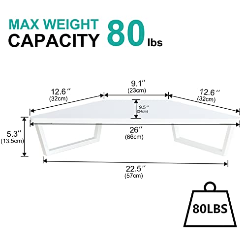 TEAMIX 26 inch White Triangle Monitor Stand Riser, Desktop Corner Shelf with Metal Leg Wood Computer Stand with Storage Laptop Riser Office Organization - Image 5