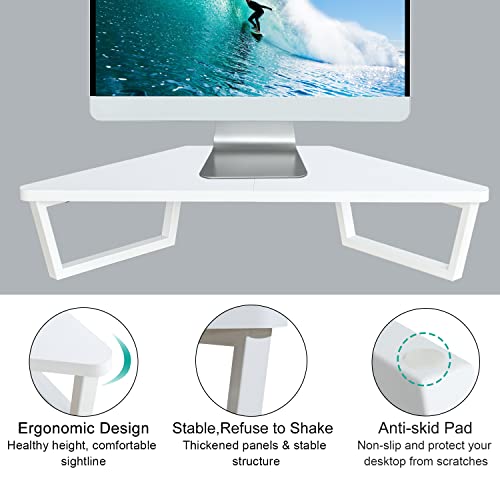TEAMIX 26 inch White Triangle Monitor Stand Riser, Desktop Corner Shelf with Metal Leg Wood Computer Stand with Storage Laptop Riser Office Organization - Image 4