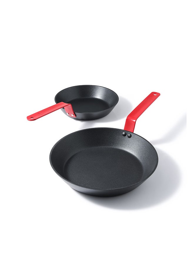 Sensarte 2 Piece Swiss Coating Frying Pan Set, 20 and 26 CM, Non-stick, Oven Safe & Dishwasher Safe, Induction Compatible, PFOA PFOS Free - Black with Red Handles - Image 4