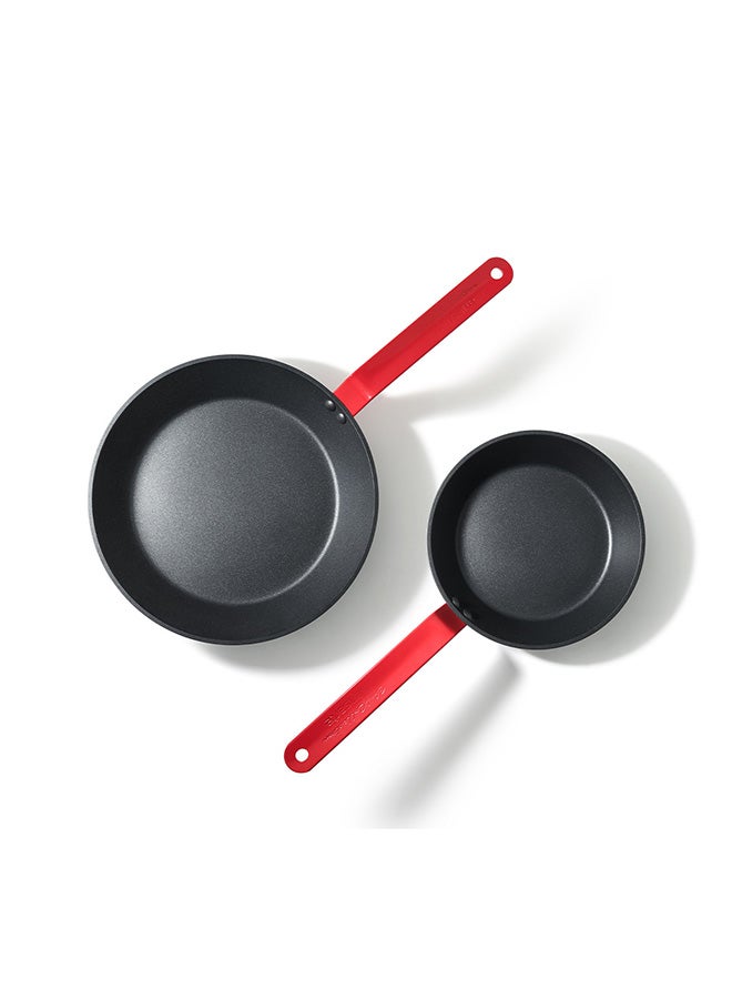 Sensarte 2 Piece Swiss Coating Frying Pan Set, 20 and 26 CM, Non-stick, Oven Safe & Dishwasher Safe, Induction Compatible, PFOA PFOS Free - Black with Red Handles - Image 1