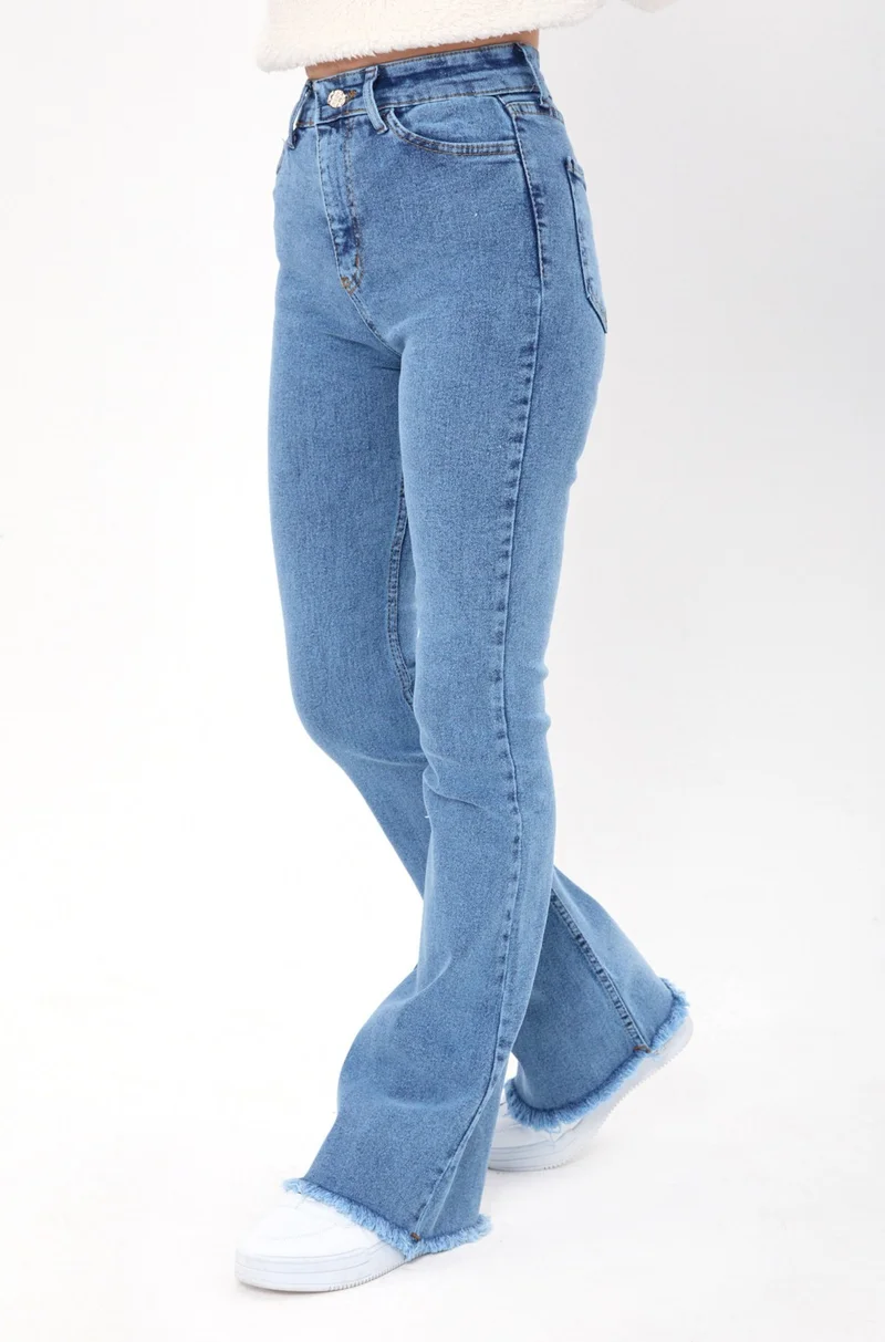 Tofisa 23662-BLUE Snow Wash Flare Lycra Jeans