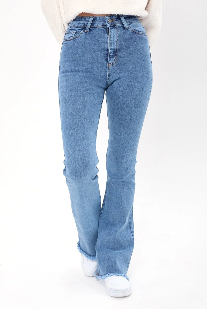 Tofisa 23662-BLUE Snow Wash Flare Lycra Jeans