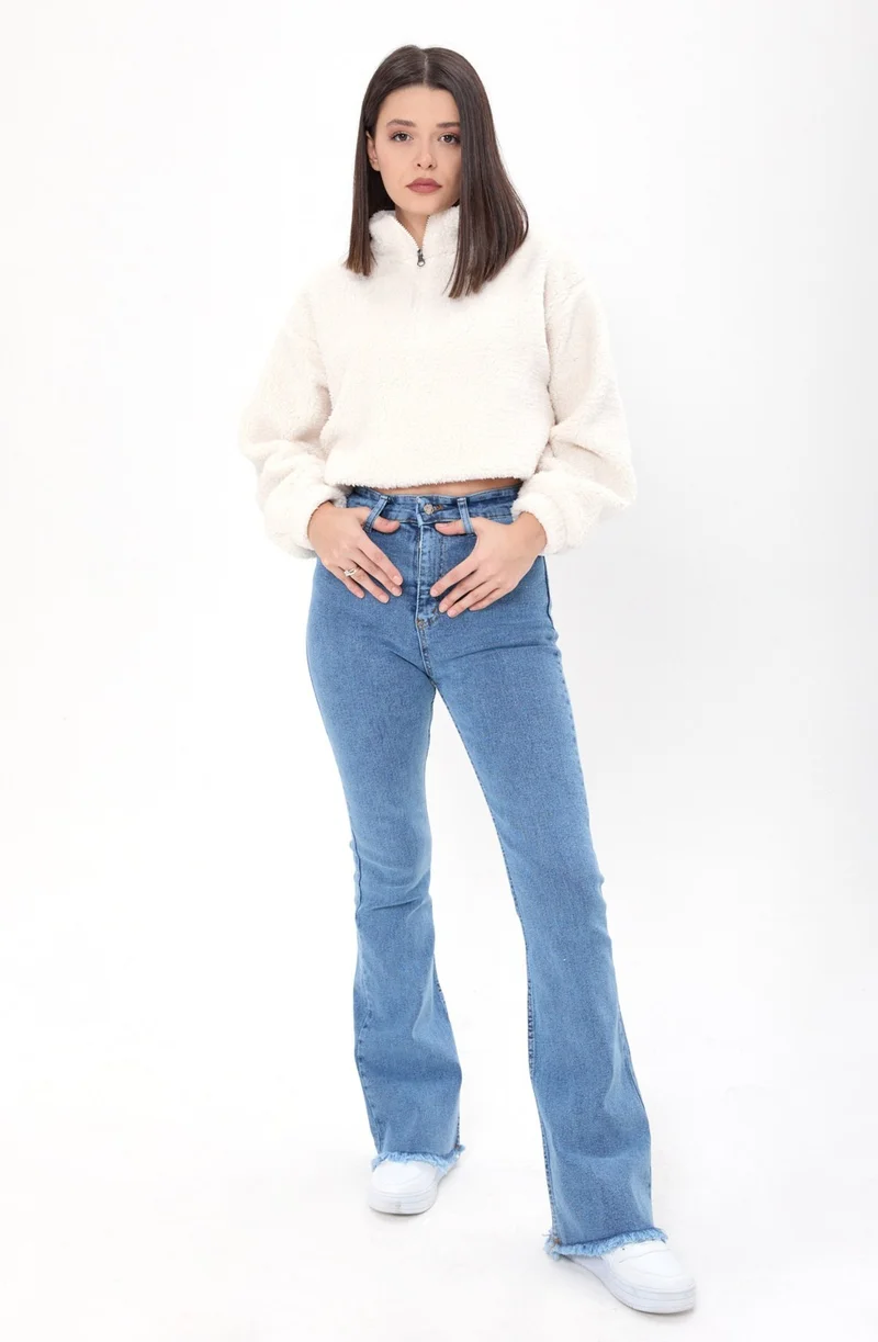 Tofisa 23662-BLUE Snow Wash Flare Lycra Jeans
