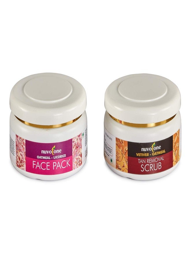 Nuvotone Ayurvedic Skin Fairness Solution - Vetiver-oatmeal Tan Removal Scrub And Licorice Oatmeal Face Pack (Combo)