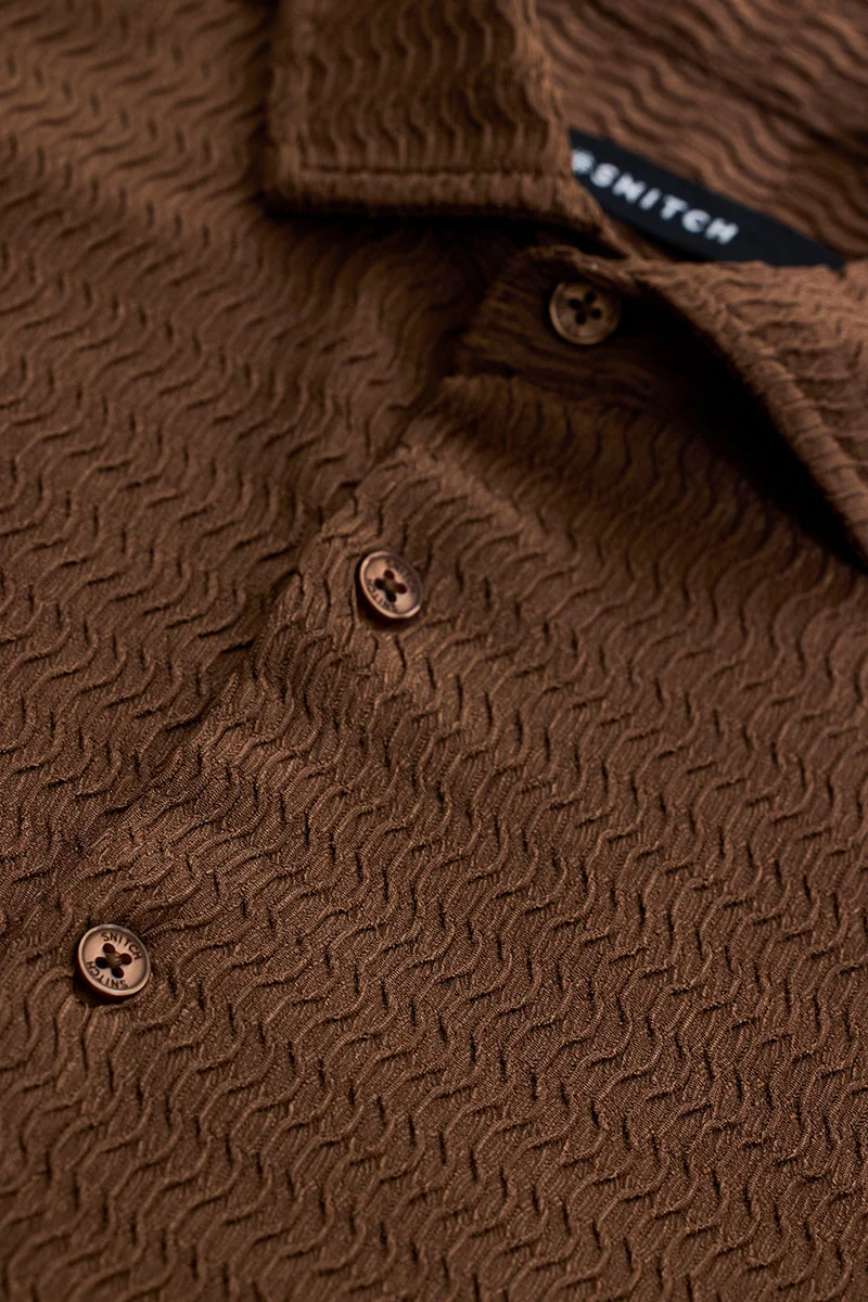 SNITCH Rich Earthy Brown Textured Long Sleeve Slim Fit Shirt