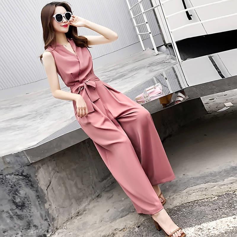Summer 2024 V-Neck Slim Jumpsuit for Women Black - Image 4