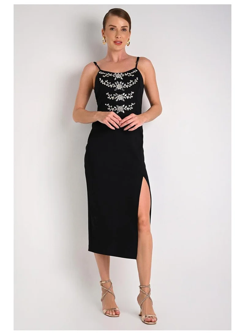 Luxury Midi Dress with Slit Black