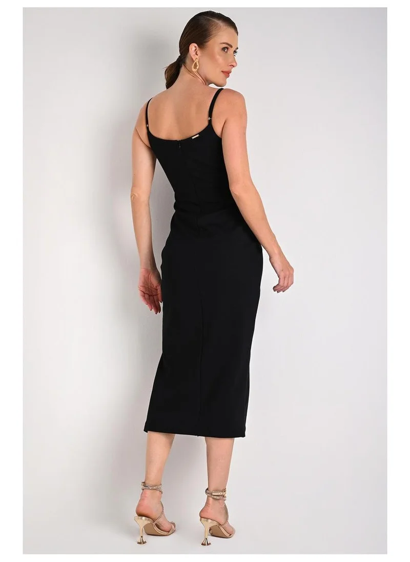 Carmen Steffens  Luxury Midi Dress with Slit Black for Women | Best Price UAE