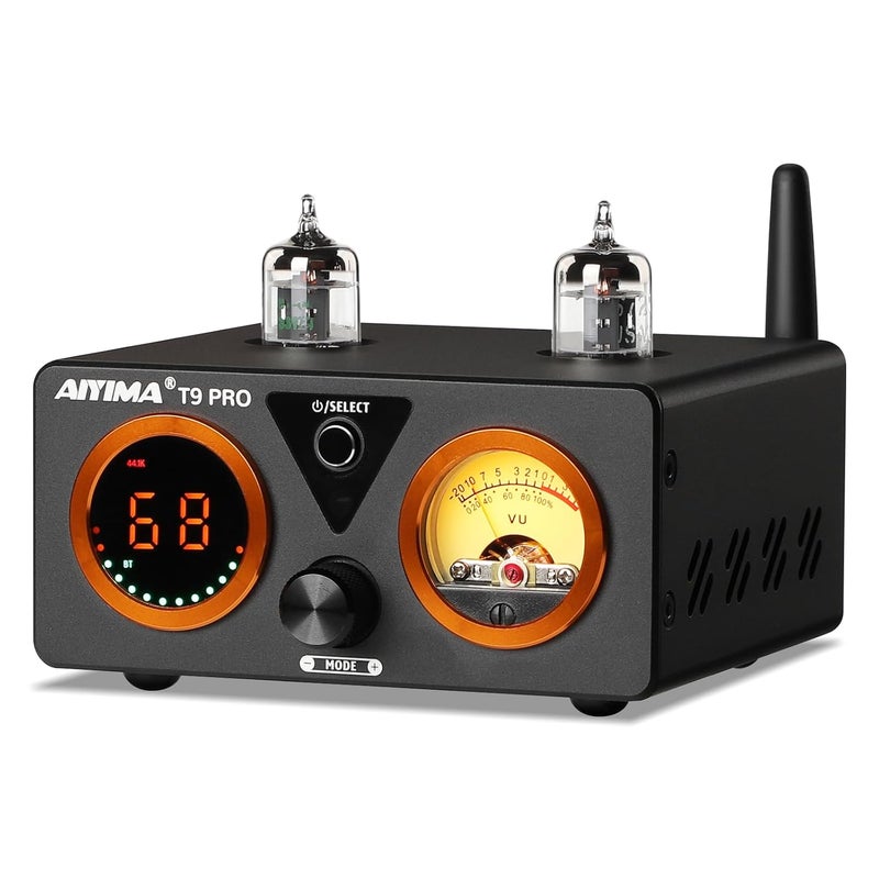 AIYIMA T9 PRO 200W Bluetooth Amplifier HiFi Digital Class D Power Amp 2.0/2.1 Channel Vacuum Tube DAC Amp with VU Meter & Bass Treble Bluetooth 5.2 Coaxial Optical PC-USB inputs ( T9 PRO) - Image 1