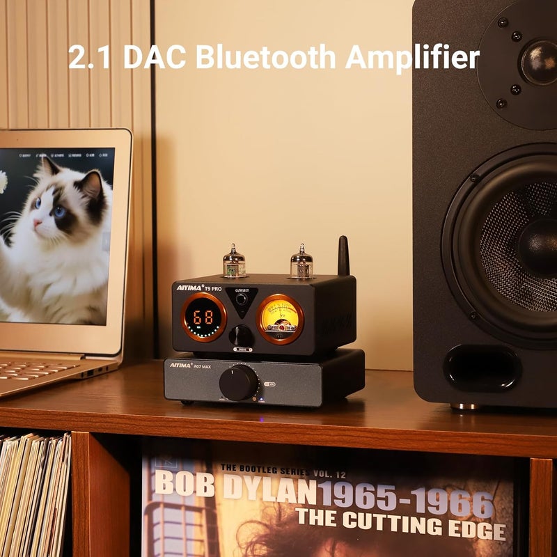 AIYIMA T9 PRO 200W Bluetooth Amplifier HiFi Digital Class D Power Amp 2.0/2.1 Channel Vacuum Tube DAC Amp with VU Meter & Bass Treble Bluetooth 5.2 Coaxial Optical PC-USB inputs ( T9 PRO) - Image 5