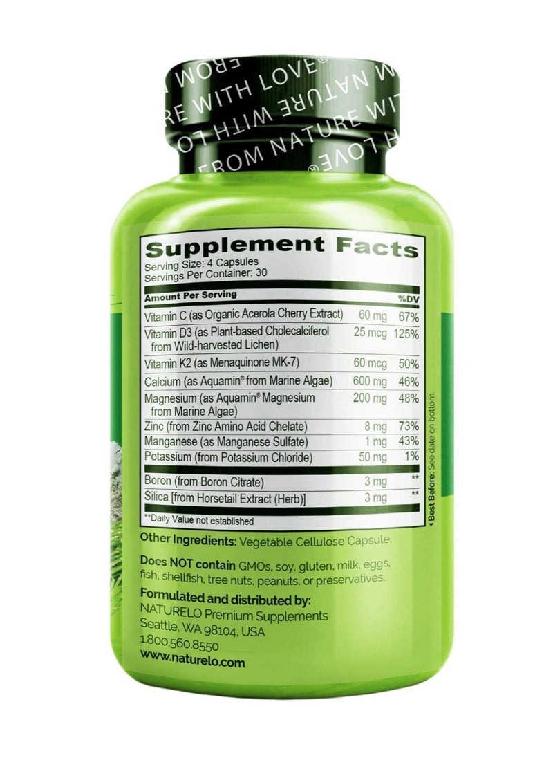 NATURELO - Bone Strength - Plant-Based Calcium Complex With Magnesium.C.D3.K2 & Zinc To Support Bone Health & Density- 120 Vegetarian Capsules - Image 1