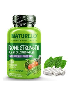 NATURELO Bone Strength - Plant-Based Calcium Complex With Magnesium.C.D3.K2 & Zinc To Support Bone Health & Density- 120 Vegetarian Capsules  - Image 1