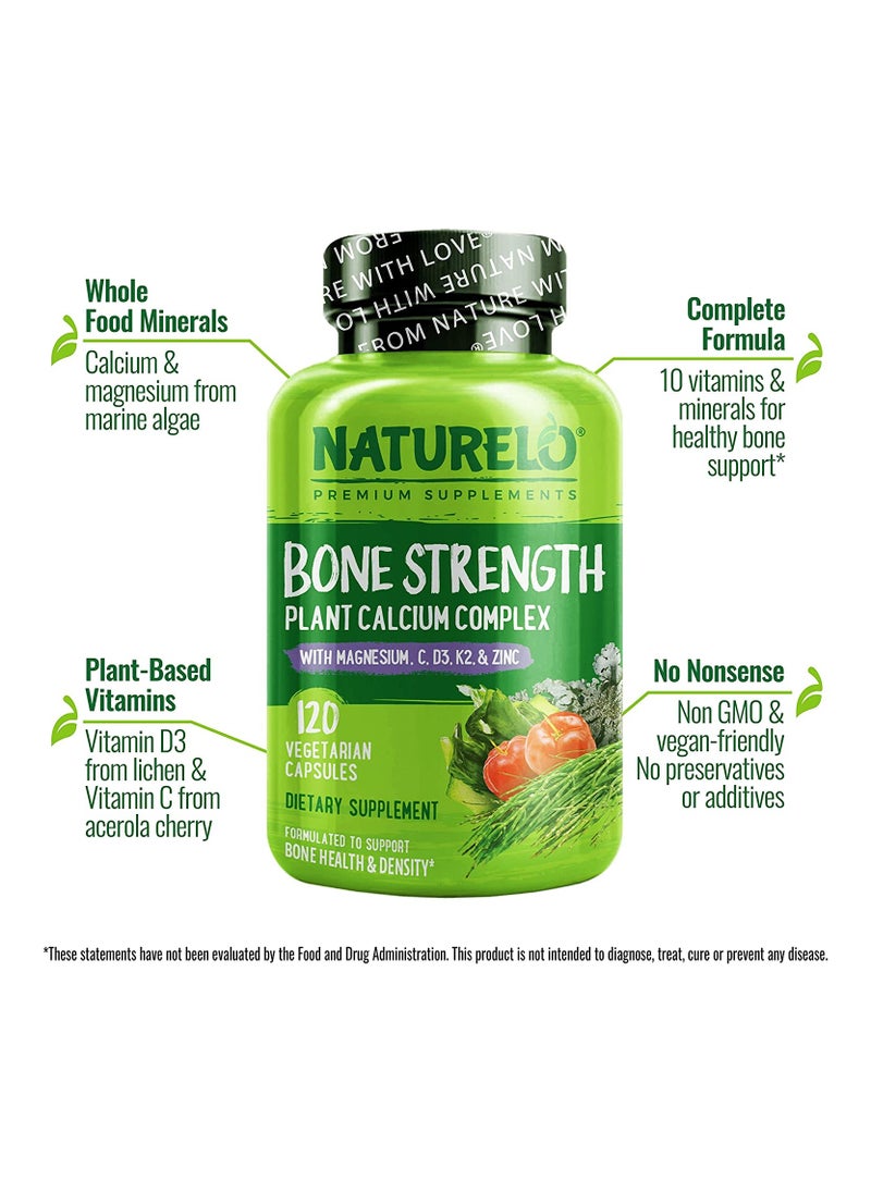 NATURELO - Bone Strength - Plant-Based Calcium Complex With Magnesium.C.D3.K2 & Zinc To Support Bone Health & Density- 120 Vegetarian Capsules - Image 1