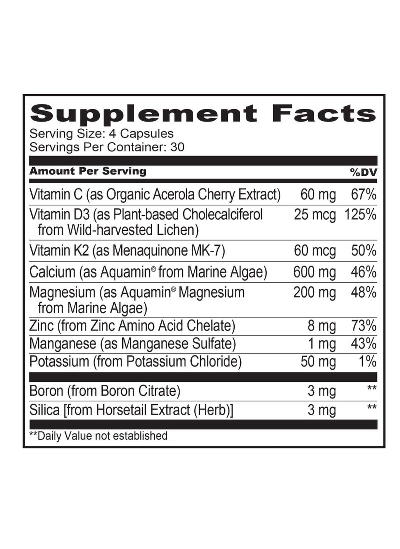 NATURELO - Bone Strength - Plant-Based Calcium Complex With Magnesium.C.D3.K2 & Zinc To Support Bone Health & Density- 120 Vegetarian Capsules - Image 1