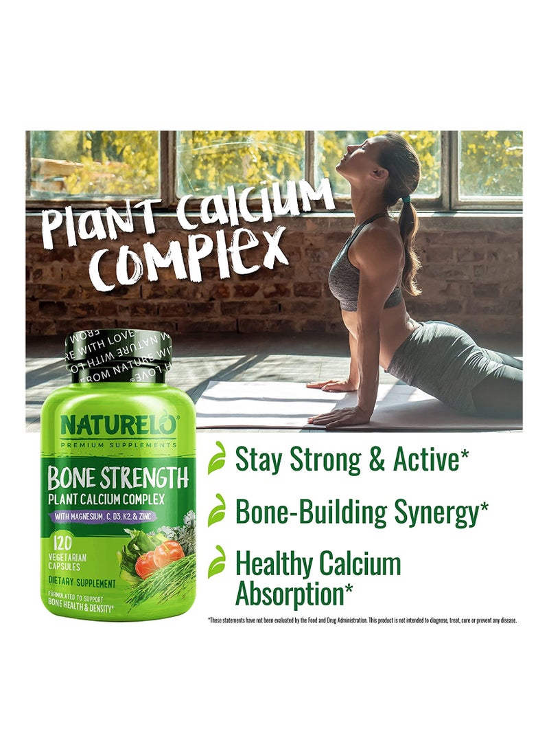 NATURELO - Bone Strength - Plant-Based Calcium Complex With Magnesium.C.D3.K2 & Zinc To Support Bone Health & Density- 120 Vegetarian Capsules - Image 1
