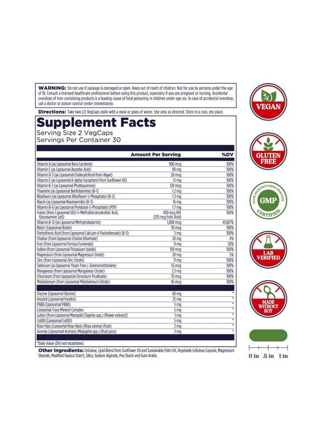 KAL Liposomal Multivitamin - High Potency Liposomal Vitamin C, D-3, and More - Men and Women Multivitamin for Cardiovascular and Nervous System Support - 30 Servings, 60 VegCaps - Image 2