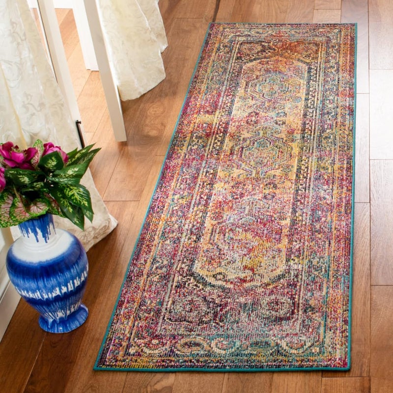 Safavieh SAFAVIEH Crystal Collection Runner Rug  22 x 7 Teal  Rose Medallion Distressed Design NonShedding  Easy Care Ideal for High Traffic Areas in Living Room Bedroom CRS514T 