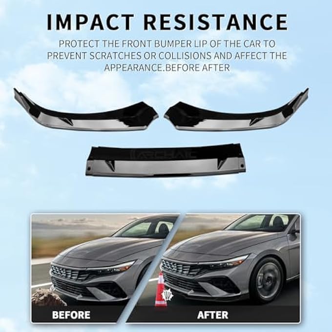 LONGDING 3PCS Front Bumper Lip Compatible with Hyundai Elantra Sedan 4-Door 2024-2025,Glossy Black Front Bumper Splitter Kit - Image 3