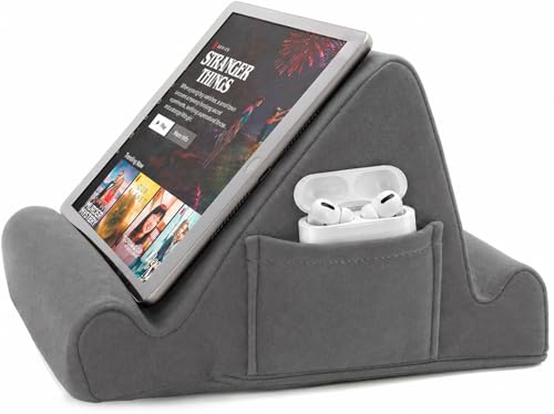 Brookstone Tablet Lap Cushion TabletPhoneEbook Holder for Bed Flights and Travel Memory Foam Lap Desk for Reading and Hands Free Viewing Compatible iPad and Kindle Accessories Grey - Image 1