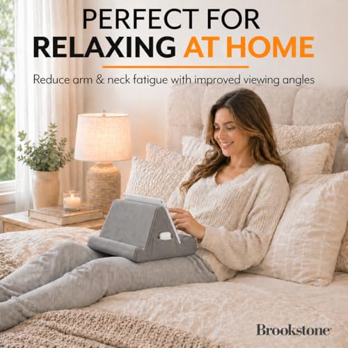 Brookstone Tablet Lap Cushion TabletPhoneEbook Holder for Bed Flights and Travel Memory Foam Lap Desk for Reading and Hands Free Viewing Compatible iPad and Kindle Accessories Grey - Image 3