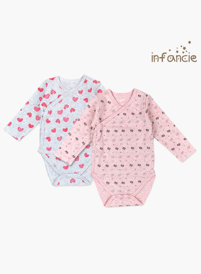 infancie Pack Of 2 - Heart Print Wrap Bodysuit - Image 1