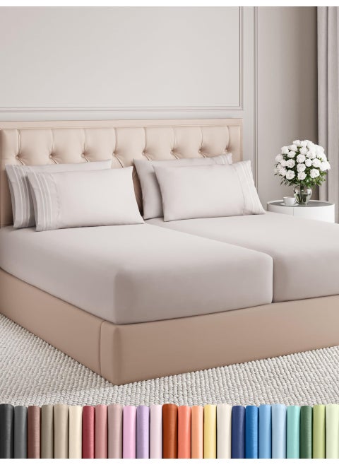 Split King 7 Piece Sheet Set  Comfy Breathable  Cooling  Soft Hotel Luxury Bedding Set with 816 Inch Deep Pockets  1 Flat  2 Fitted Sheet  4 Pillowcases  Wrinkle Free  Easy Care  Light Grey