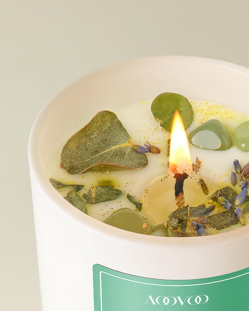 AOOVOO Eucalyptus Mint Scented Candles for Women - Aromatherapy Candle with Crystals Inside, 10oz Soy Candles for Home Scented, Birthday Gifts Valentines Day Candle for Women Mom - Image 3