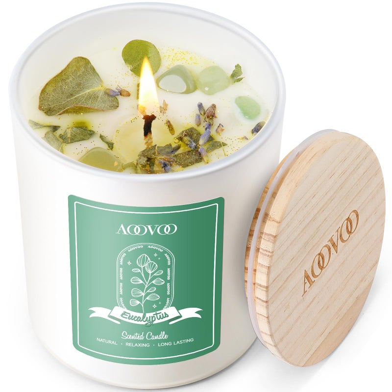 AOOVOO Eucalyptus Mint Scented Candles for Women - Aromatherapy Candle with Crystals Inside, 10oz Soy Candles for Home Scented, Birthday Gifts Valentines Day Candle for Women Mom - Image 1