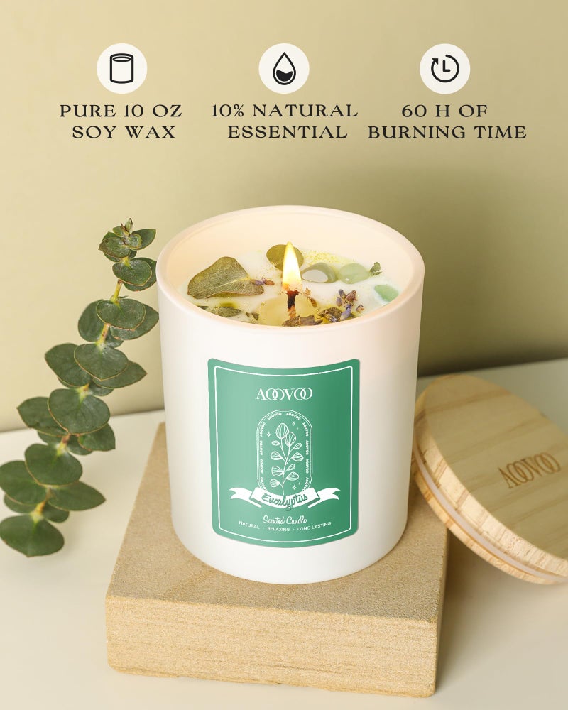 AOOVOO Eucalyptus Mint Scented Candles for Women - Aromatherapy Candle with Crystals Inside, 10oz Soy Candles for Home Scented, Birthday Gifts Valentines Day Candle for Women Mom - Image 2