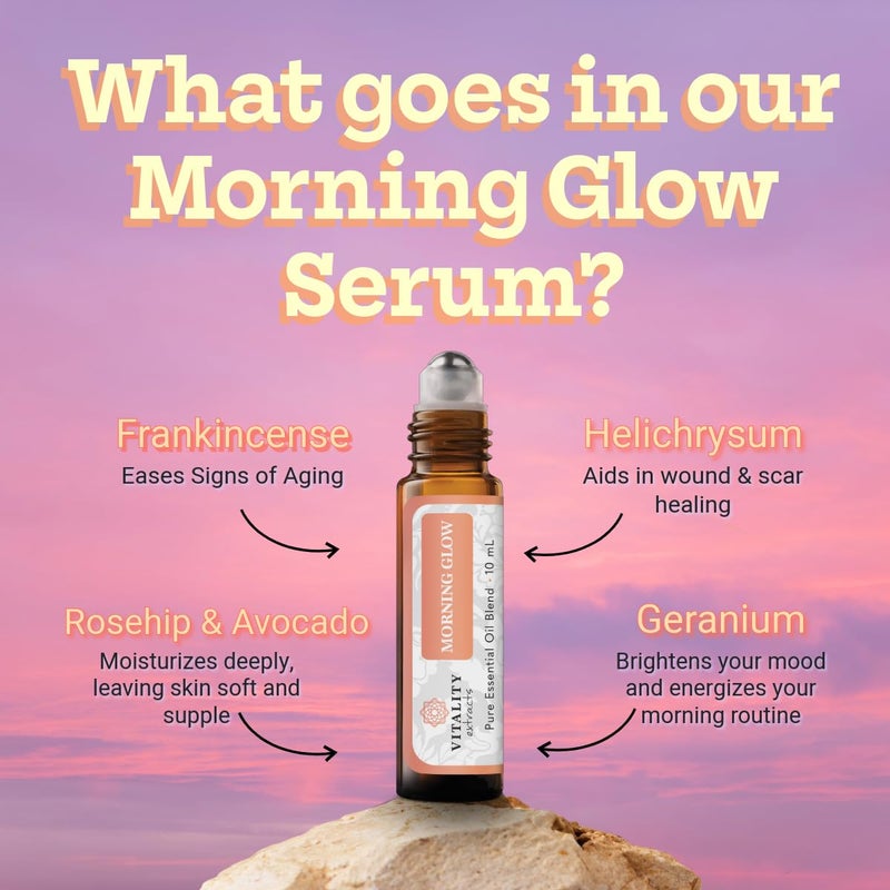 Vitality Extracts Morning Glow - Roll-On, Daily Moisturizing Serum, Avocado Oil, Tone, Rosehip, Vegan, Supple Skin, Radiant, All Skin Types, Hydrates & Nourishes - Image 3