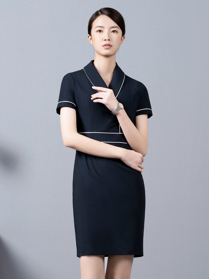 Navy Blue Professional Dress Women'S Summer Front Desk Reception Work Wear Beautician Work Clothes High-End Club - Image 3