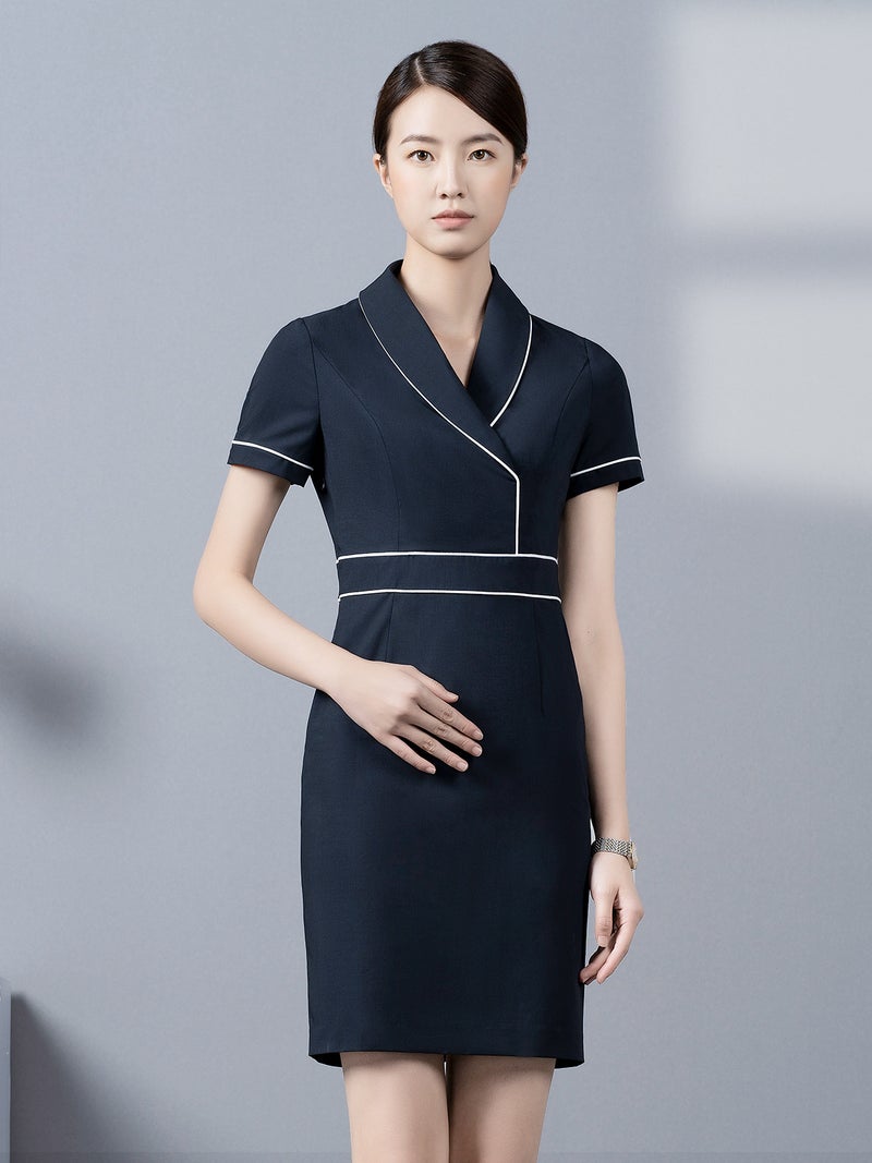 Navy Blue Professional Dress Women'S Summer Front Desk Reception Work Wear Beautician Work Clothes High-End Club - Image 2