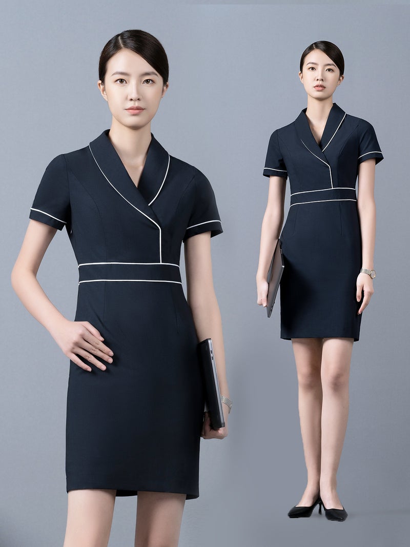 Navy Blue Professional Dress Women'S Summer Front Desk Reception Work Wear Beautician Work Clothes High-End Club - Image 4