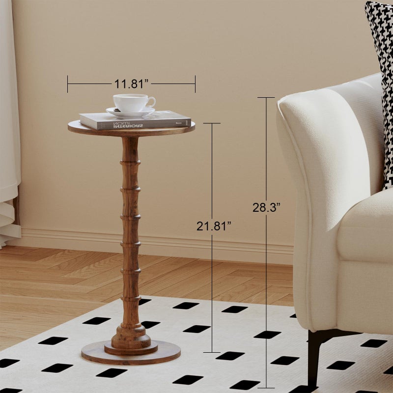 Leomonio Round Side Table, Modern Drink Table for Small Spaces, Small End Table with Solid Wood Leg for Living Room, Bedroom, Corners, and Office (Rustic Brown) - Image 2