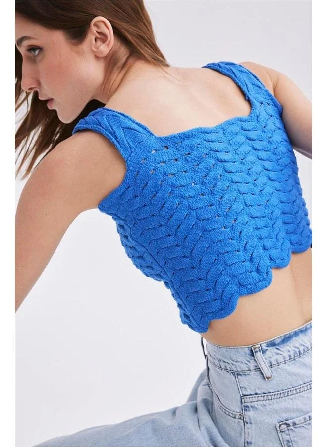 Sherin Blue Knit Crop Top.