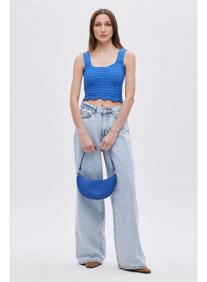 Sherin Blue Knit Crop Top.