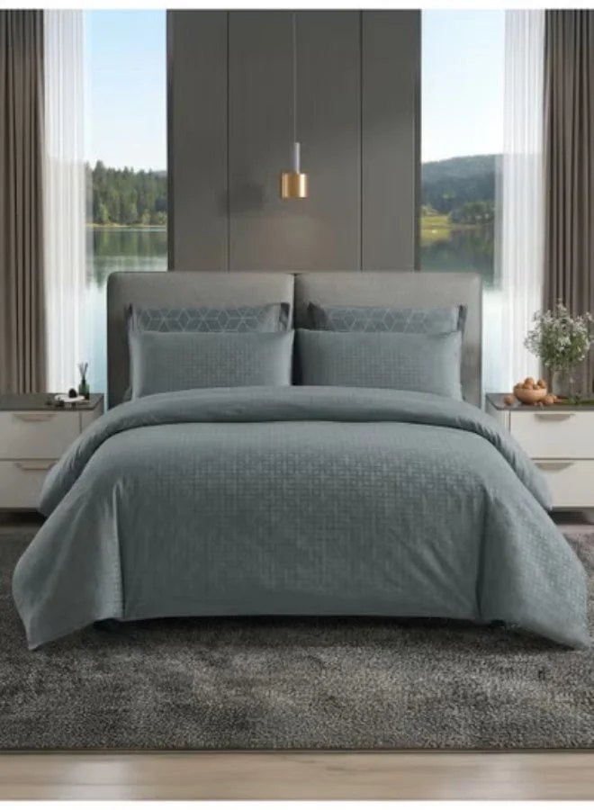 Donetella Geometric Duvet Set, Queen Size Fits 180x200 cm - 4-Pcs Bed Set, Brushed Microfiber Fabric - 1 Duvet Cover, 1 Fitted Sheet, 1 Pillow Shams, 1 Pillowcases (Filler Not Included)