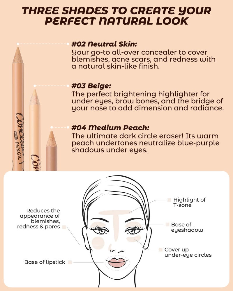 Zevni 12 Pcs Wonder Concealer Pencilï¼Œ3 Colors Face Concealer Pencilï¼ŒEvens Out Skin Toneï¼ŒCan Perfection Conceal Blemishï¼ŒDark Circleï¼ŒAging Spotï¼ŒAcneï¼Œetc - Image 4