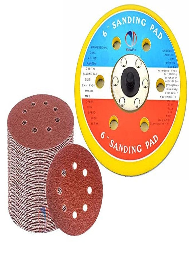 Mass Pro 6" Air Sanding Pad With 10Pcs Emery Sandpaper For Orbital Random Pneumatic Sander Wood Polisher (6 inch) - Image 1