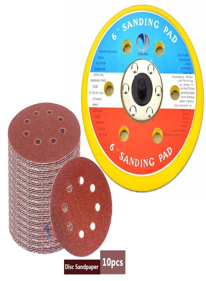 Mass Pro 6" Air Sanding Pad With 10Pcs Emery Sandpaper For Orbital Random Pneumatic Sander Wood Polisher (6 inch) - Image 2