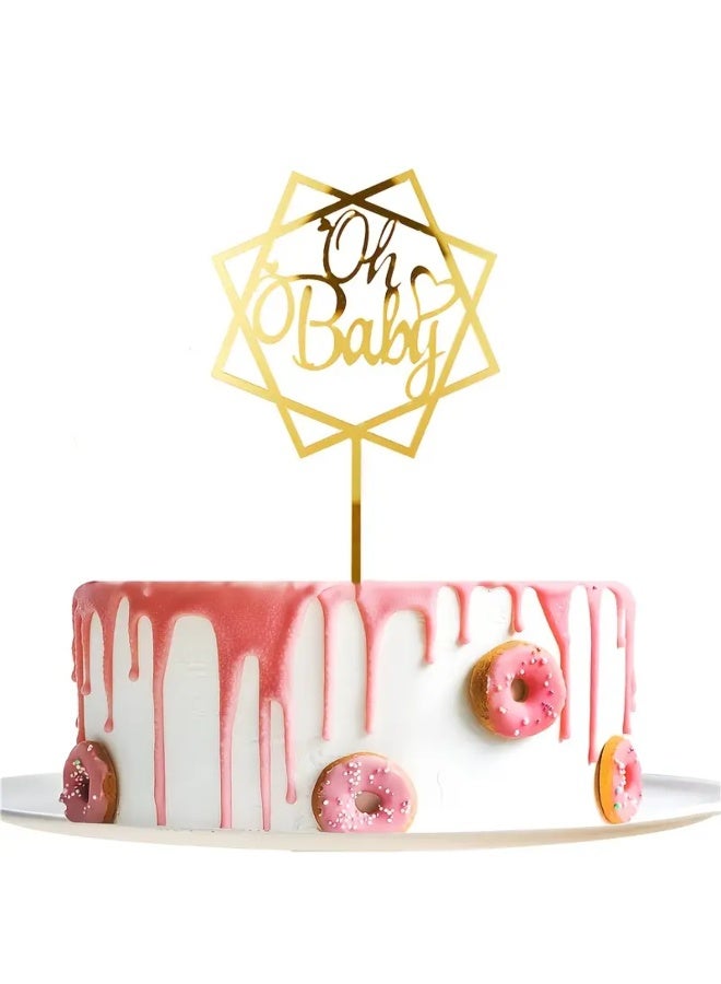 Elegant Oh Baby Cake Topper Perfect for Baby Showers, Birthdays, And Weddings, Durable, Reusable, Easy to Assemble, Golden Acrylic, Suitable for Cake Decor, Dessert Tables, And Baking Supplies - Image 1