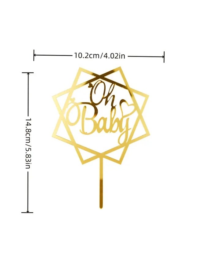 Elegant Oh Baby Cake Topper Perfect for Baby Showers, Birthdays, And Weddings, Durable, Reusable, Easy to Assemble, Golden Acrylic, Suitable for Cake Decor, Dessert Tables, And Baking Supplies - Image 2