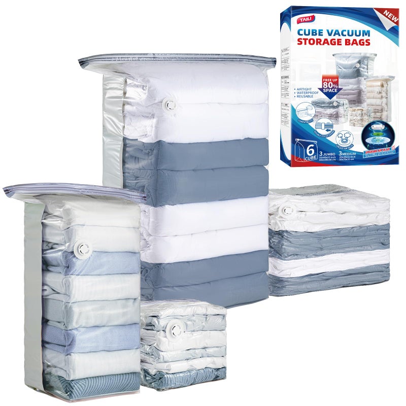 TAILI 6 Pack Vacuum Storage Bags Cube Space Saver Bags Combo 3 Jumbo 3 Medium Vacuum Seal Bags for Bedding Clothing Comforters Blankets Closet Oragnizer and Storage - Image 2