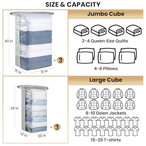 TAILI 6 Pack Vacuum Storage Bags Cube Space Saver Bags Combo 3 Jumbo 3 Medium Vacuum Seal Bags for Bedding Clothing Comforters Blankets Closet Oragnizer and Storage - Image 3