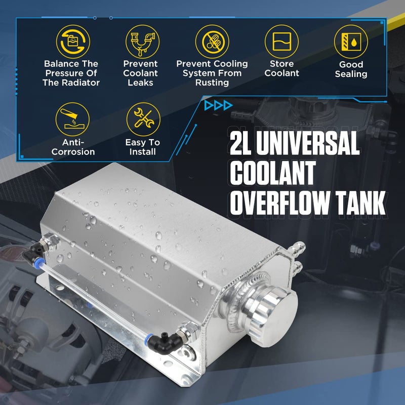 DUOYI Coolant Overflow Tank Universal 2L Aluminum Coolant Reservoir with Level Indicator Radiator Overflow Tank Automotive Engine Cooling System Recovery Kits Compatible with Most Cars - Image 2