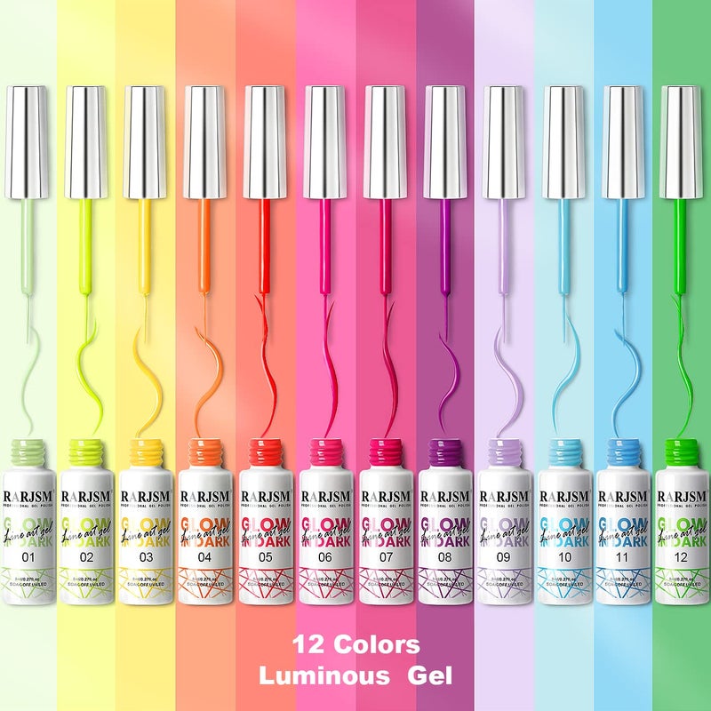 RARJSM Nail Art Gel Set, Glow In The Dark Gel Liner Nail Art Polish Luminous Design Nailpolish Neon Fluorescent Drawing Painting NailArt Polish Neon Colors - Image 3