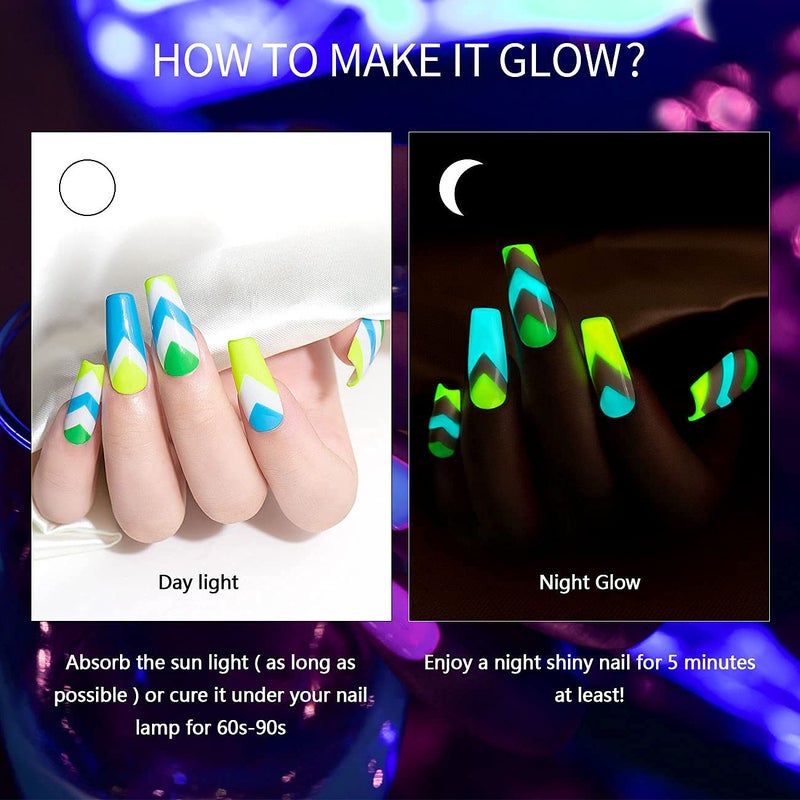 RARJSM Nail Art Gel Set, Glow In The Dark Gel Liner Nail Art Polish Luminous Design Nailpolish Neon Fluorescent Drawing Painting NailArt Polish Neon Colors - Image 4