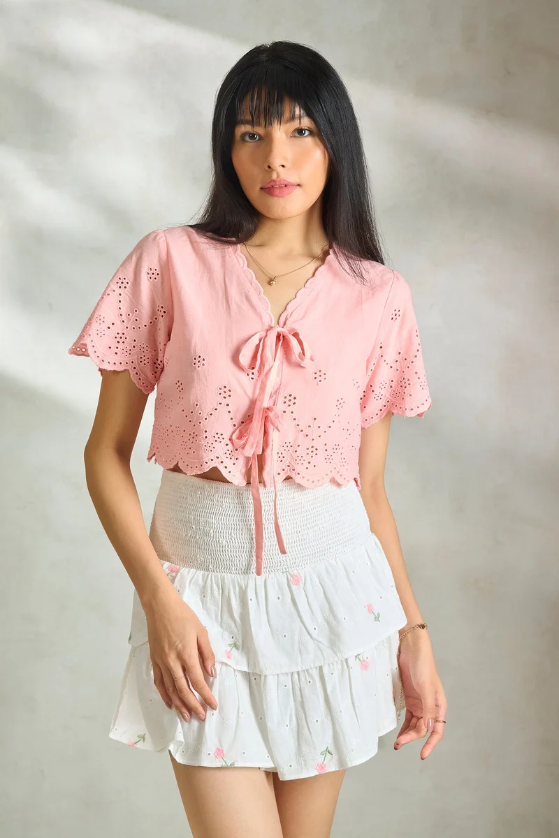 Virgio Cotton Schiffli Daywear Tops for Women